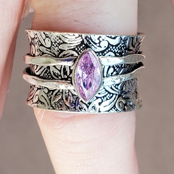 New Pink Topaz 925 Silver Spinner Meditation Ring. - Picture 12 of 13